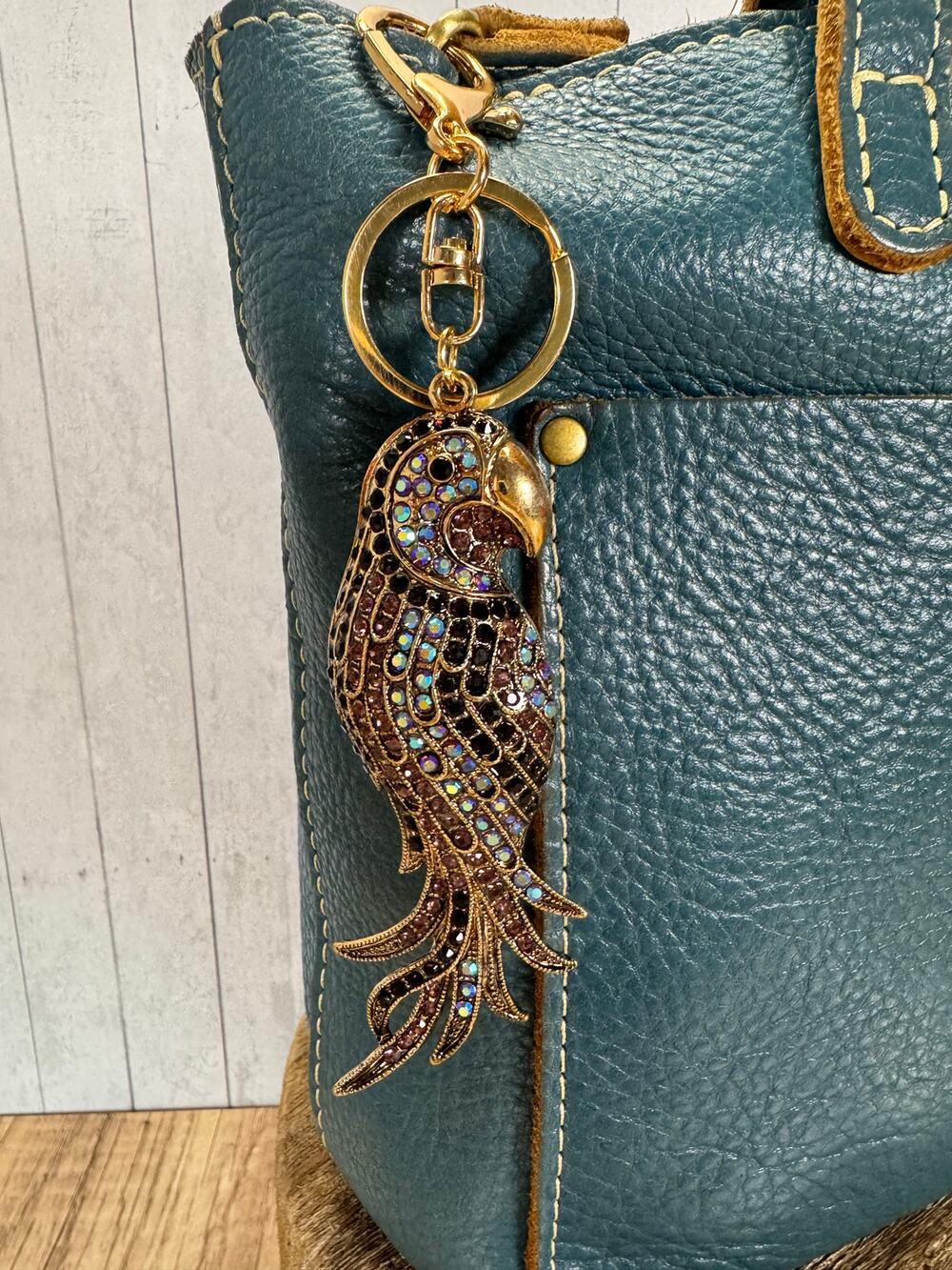 Metal Beaded Parrot Purse Charm Bird Lover Cute Accessory